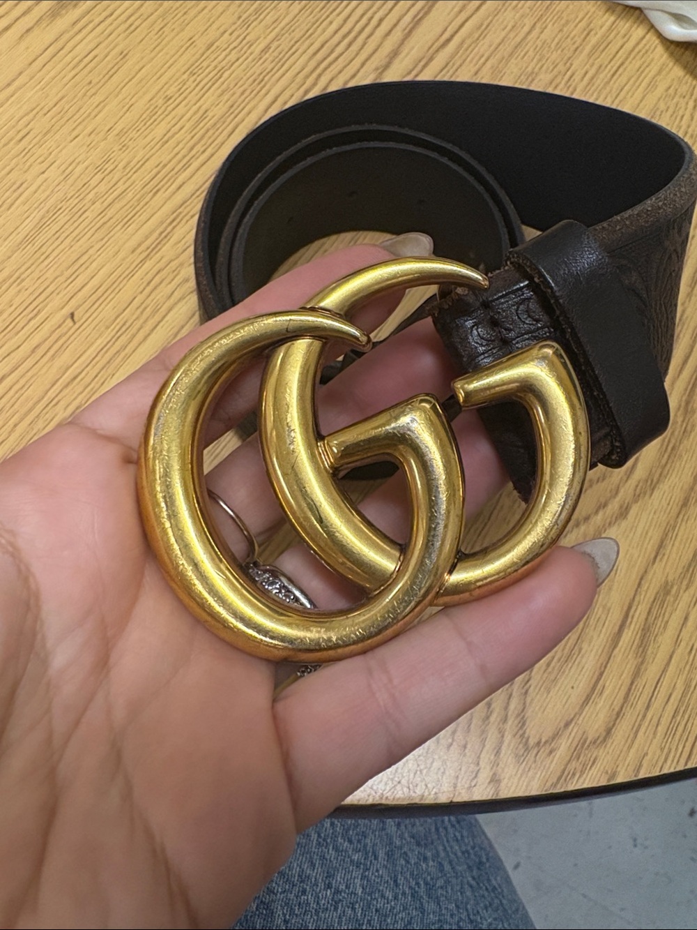 Gucci Brown Leather Belt with Gold Double G Buckle - Picture 9 of 10